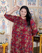 Plus Size Maroon Cotton Blend Golden Print Aline Kurta-410075