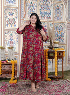 Plus Size Maroon Cotton Blend Golden Print Aline Kurta-410075