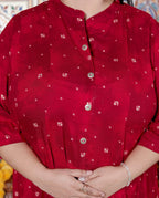 Plus Size Red Cotton Blend Golden Print Aline Kurta-410076