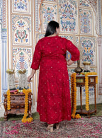 Plus Size Red Cotton Blend Golden Print Aline Kurta-410076