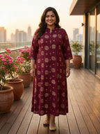 Purple Rayon Golden Print Aline Kurta Plus Size-410084