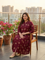 Purple Rayon Golden Print Aline Kurta Plus Size-410084