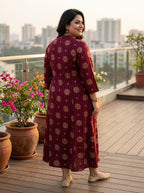 Purple Rayon Golden Print Aline Kurta Plus Size-410084