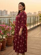 Purple Rayon Golden Print Aline Kurta Plus Size-410084