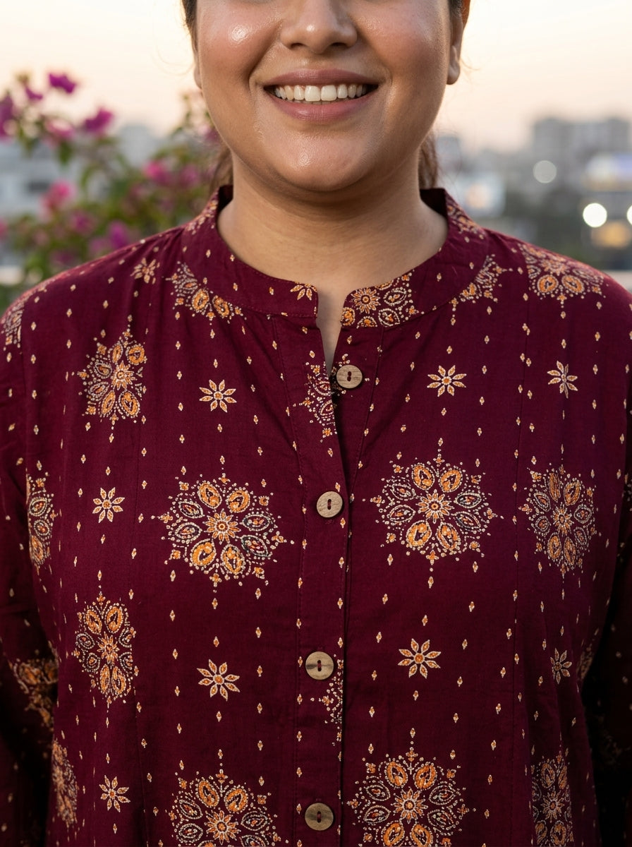 Purple Rayon Golden Print Aline Kurta Plus Size-410084