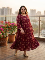 Purple Rayon Golden Print Aline Kurta Plus Size-410084