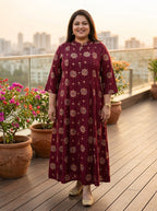 Purple Rayon Golden Print Aline Kurta Plus Size-410084