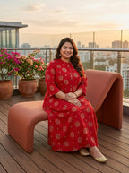 Red Rayon Golden Print Aline Kurta Plus Size-410085