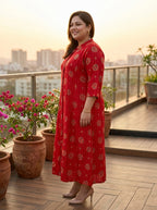 Red Rayon Golden Print Aline Kurta Plus Size-410085