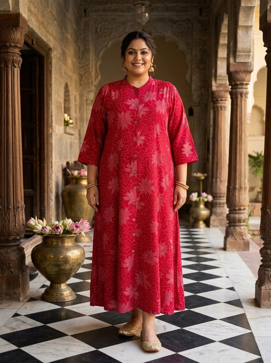 Plus Size Pink Rayon Golden Print Aline Kurta-410086