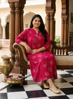 Plus Size Pink Rayon Golden Print Aline Kurta-410086
