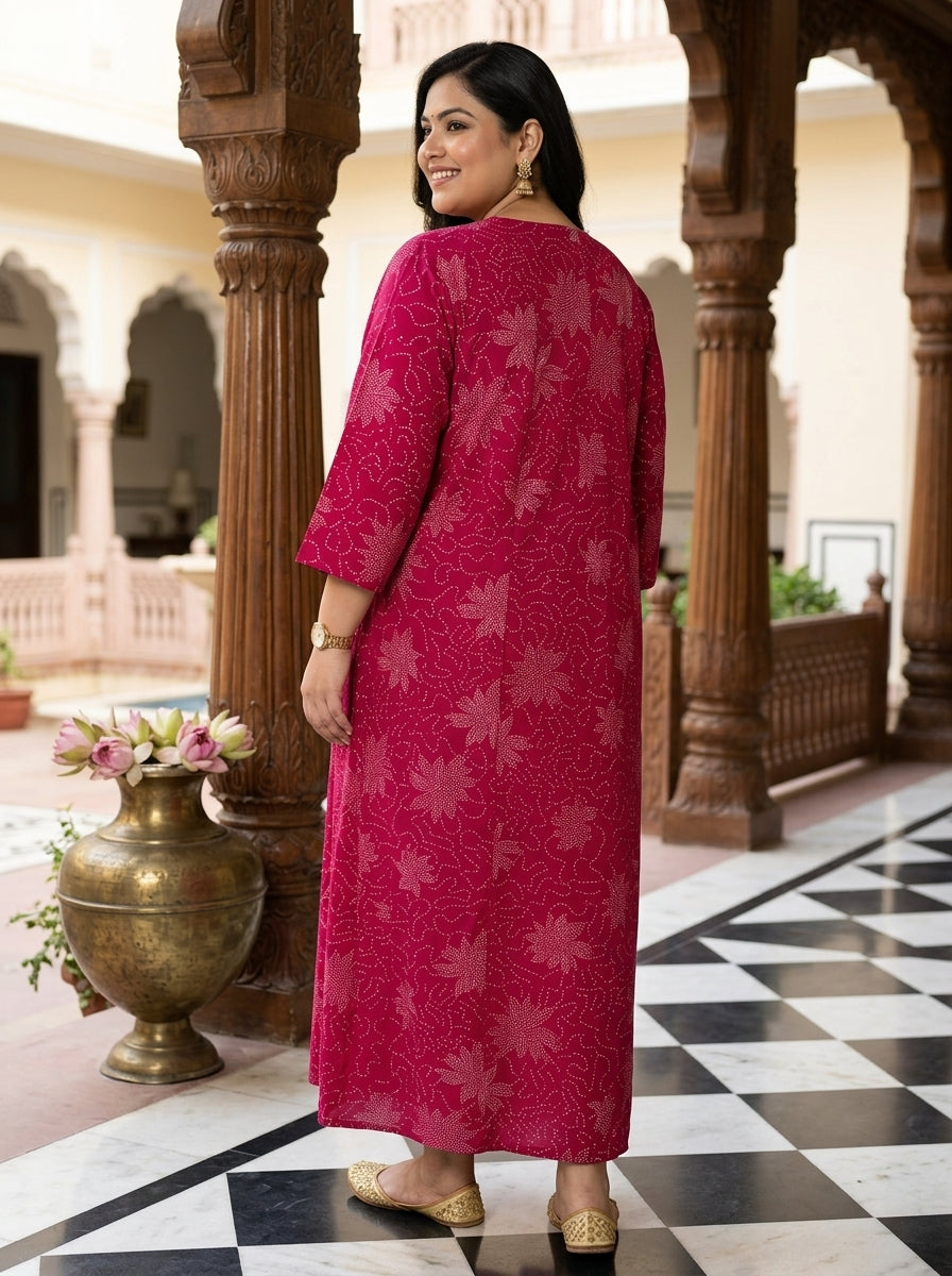Plus Size Pink Rayon Golden Print Aline Kurta-410086