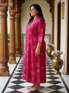 Plus Size Pink Rayon Golden Print Aline Kurta-410086