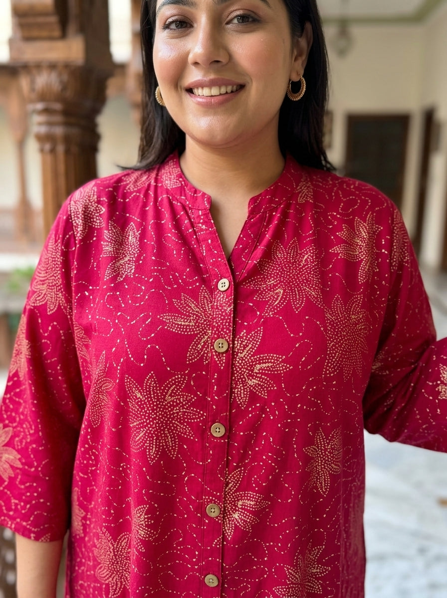 Plus Size Pink Rayon Golden Print Aline Kurta-410086