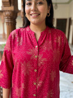 Plus Size Pink Rayon Golden Print Aline Kurta-410086