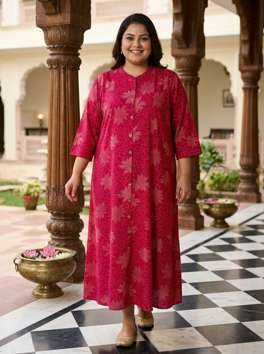 Plus Size Pink Rayon Golden Print Aline Kurta-410086