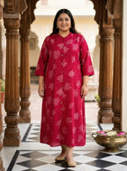 Plus Size Pink Rayon Golden Print Aline Kurta-410086
