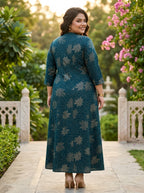 Plus Size Dark Blue Rayon Golden Print Aline Kurta-410087