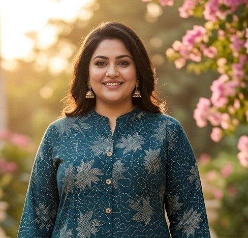 Plus Size Dark Blue Rayon Golden Print Aline Kurta-410087