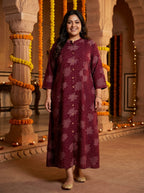 Purple Rayon Golden Print Aline Kurta Plus Size-410088