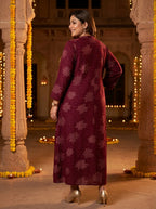 Purple Rayon Golden Print Aline Kurta Plus Size-410088