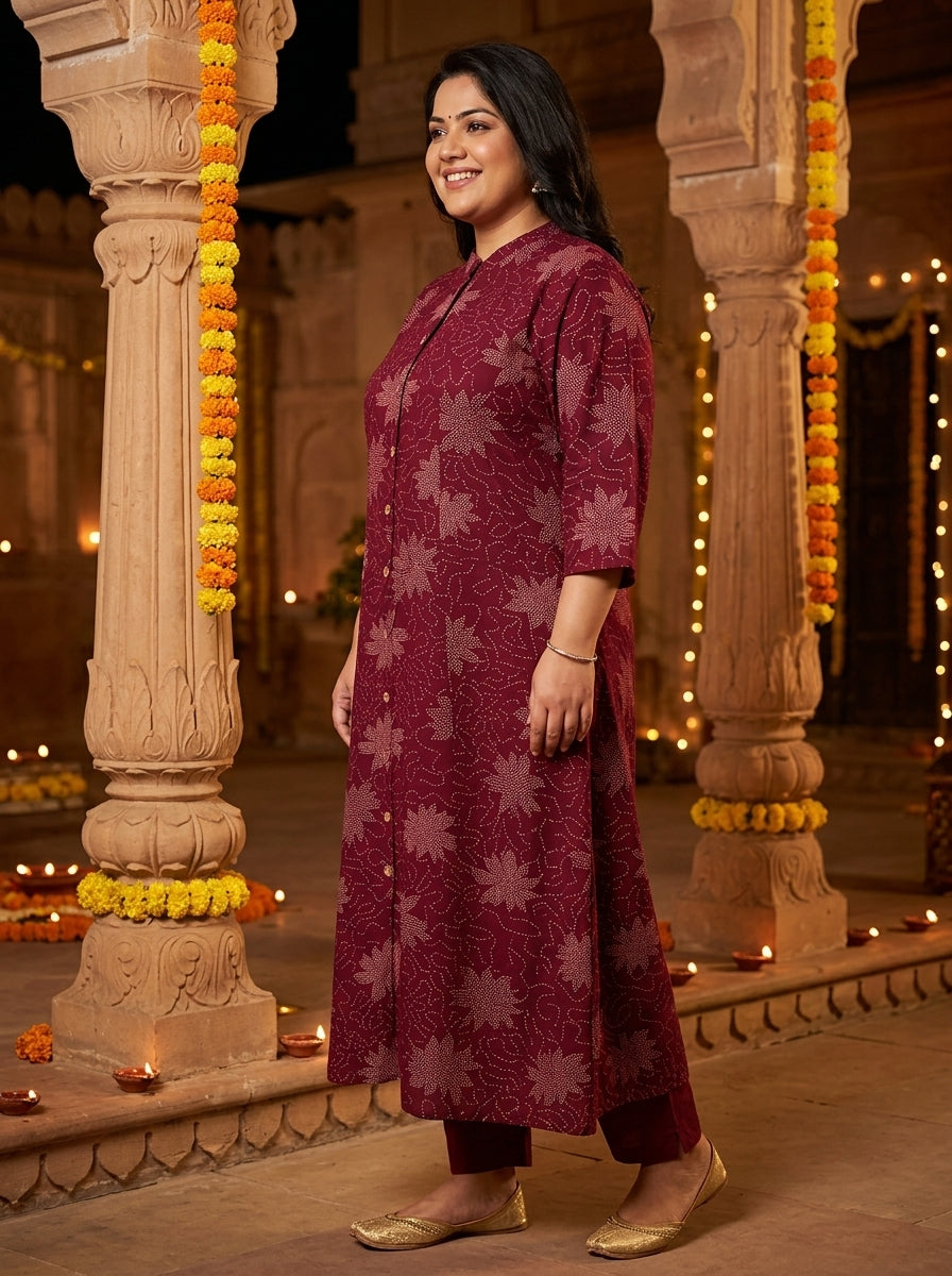 Purple Rayon Golden Print Aline Kurta Plus Size-410088
