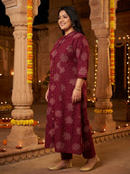 Purple Rayon Golden Print Aline Kurta Plus Size-410088