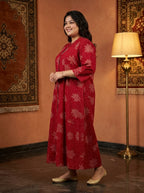 Red Rayon Golden Print Aline Kurta Plus Size-410089