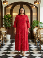 Plus Size Pink Rayon Golden Print Aline Kurta-410090