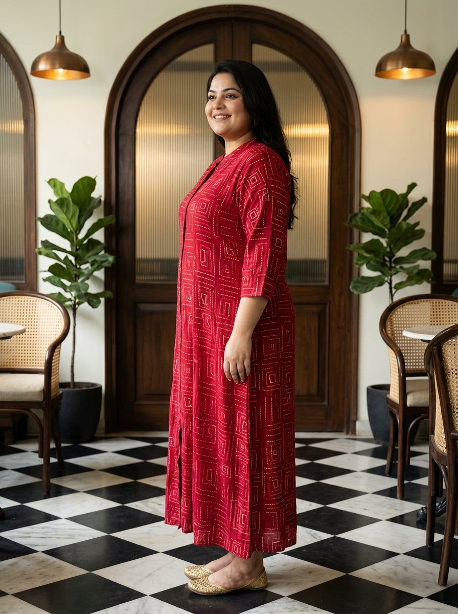Plus Size Pink Rayon Golden Print Aline Kurta-410090