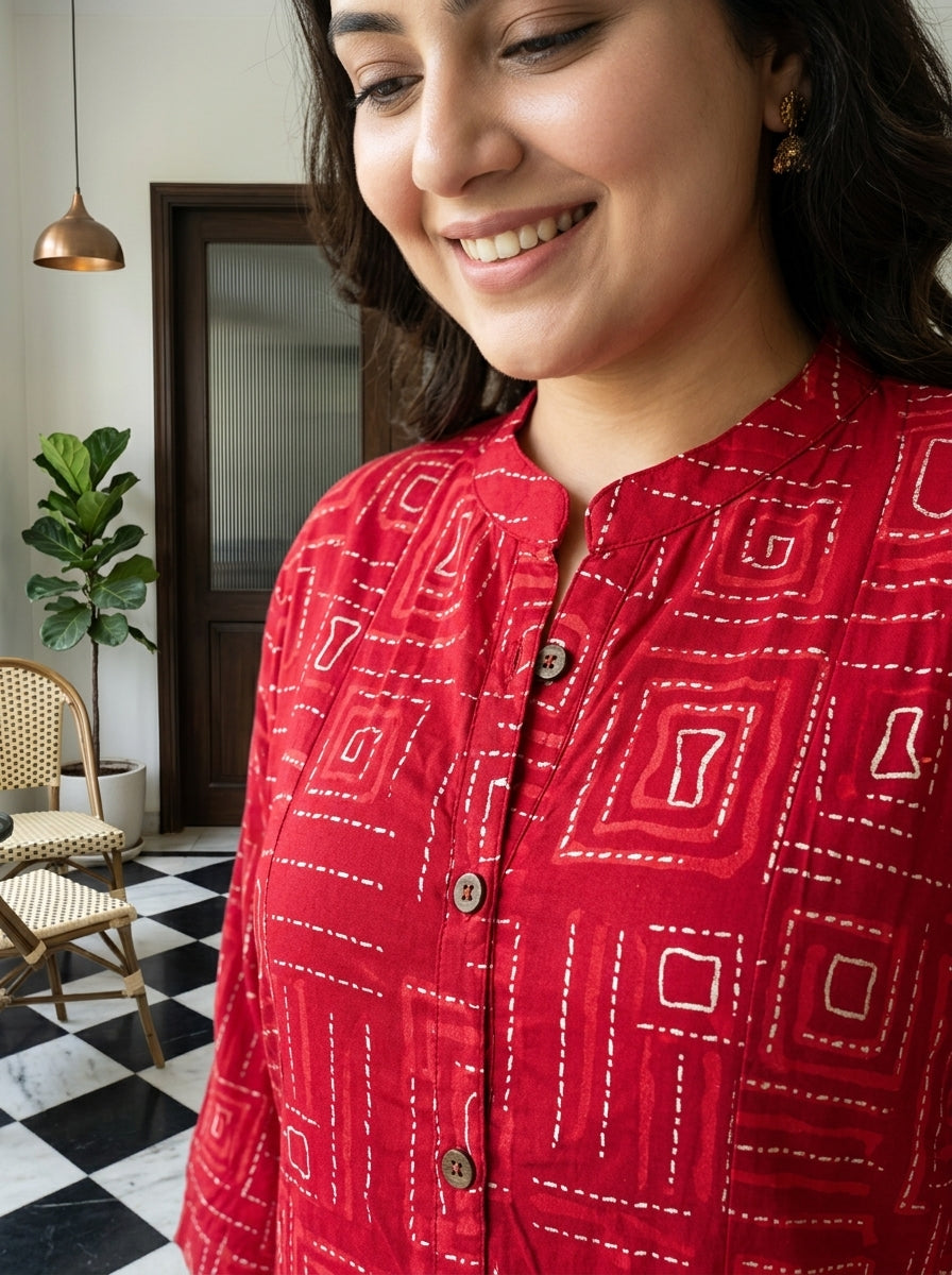 Plus Size Pink Rayon Golden Print Aline Kurta-410090
