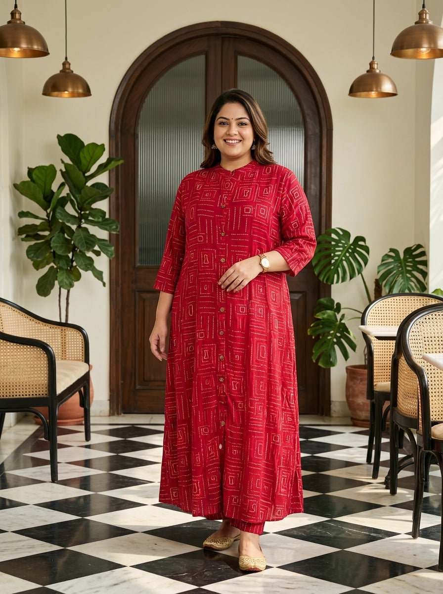 Plus Size Pink Rayon Golden Print Aline Kurta-410090