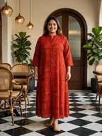 Plus Size Rust Rayon Golden Print Aline Kurta-410091
