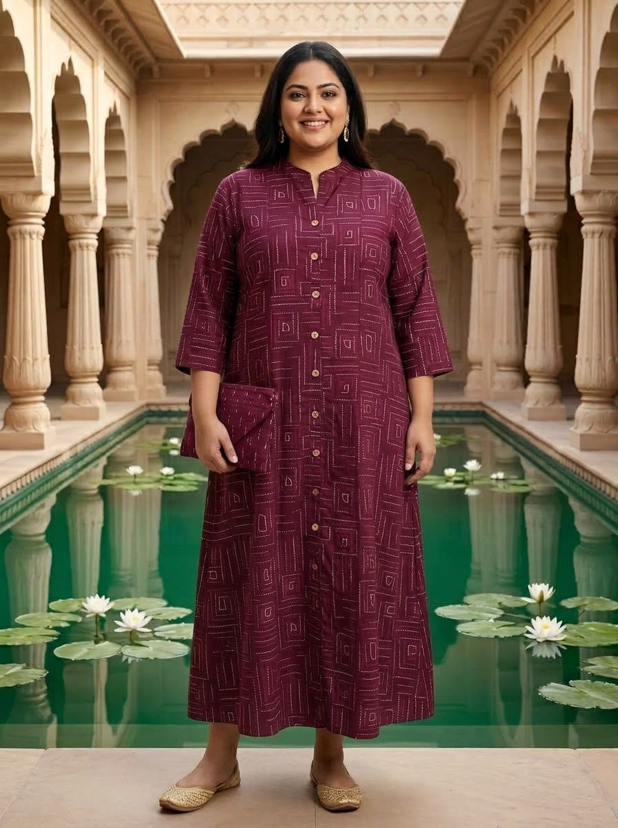 Purple Rayon Golden Print Aline Kurta Plus Size-410093 Secondary image