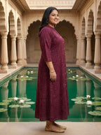 Purple Rayon Golden Print Aline Kurta Plus Size-410093