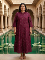 Purple Rayon Golden Print Aline Kurta Plus Size-410093