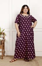 Purple Floral Plus Size Nightgown – Comfortable Sleepwear for Women