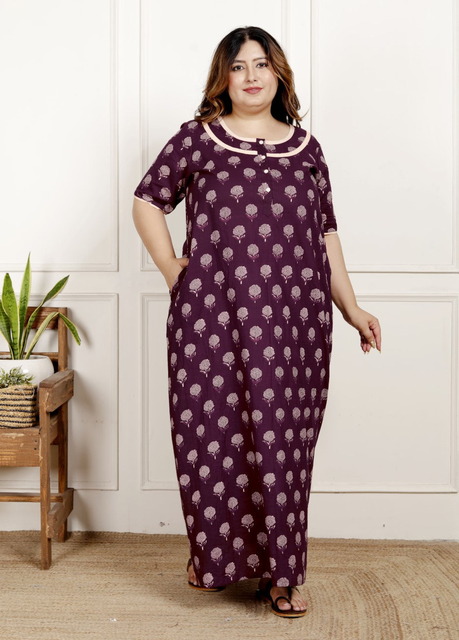 Purple Floral Plus Size Nightgown – Comfortable Sleepwear for Women