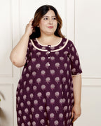 Purple Floral Plus Size Nightgown – Comfortable Sleepwear for Women