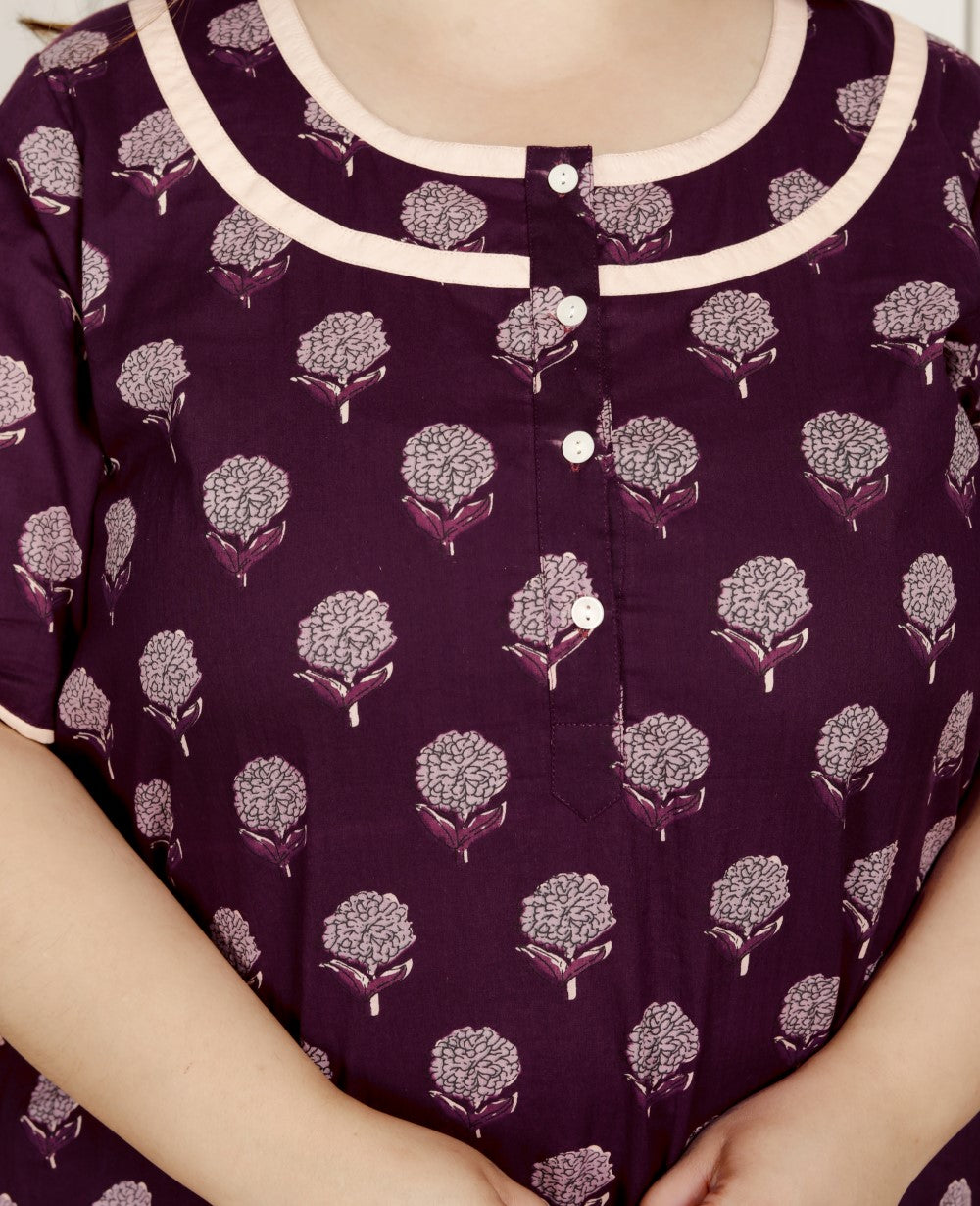 Purple Floral Plus Size Nightgown – Comfortable Sleepwear for Women