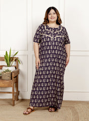 Purple Floral Plus Size Nightgown – Comfortable Sleepwear for Women