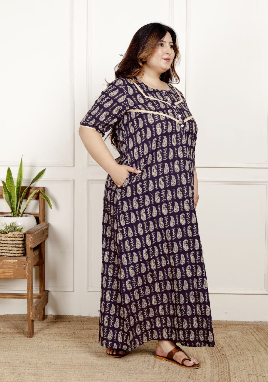 Purple Floral Plus Size Nightgown – Comfortable Sleepwear for Women