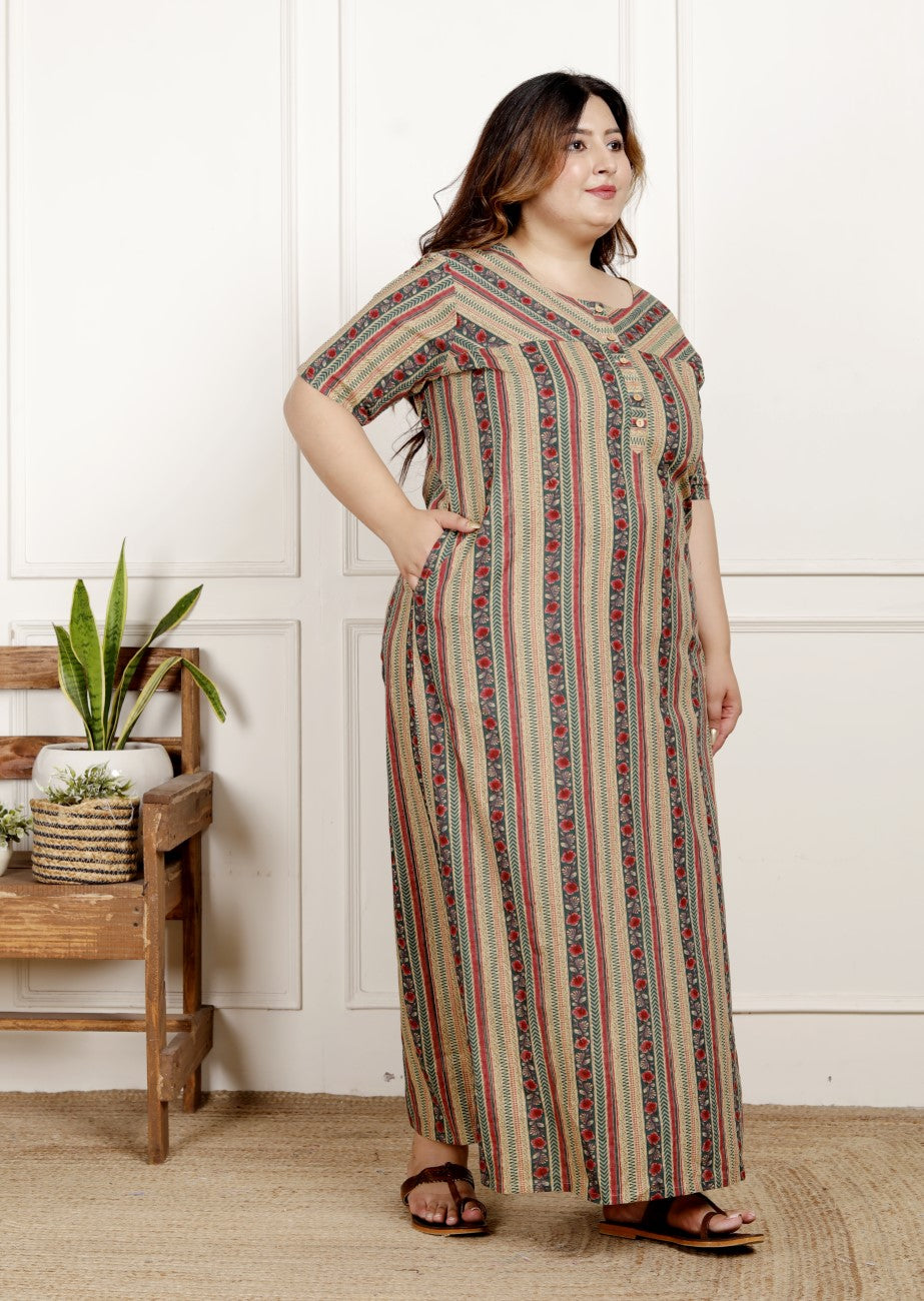 Green Floral Plus Size Nightgown – Comfortable Sleepwear for Women