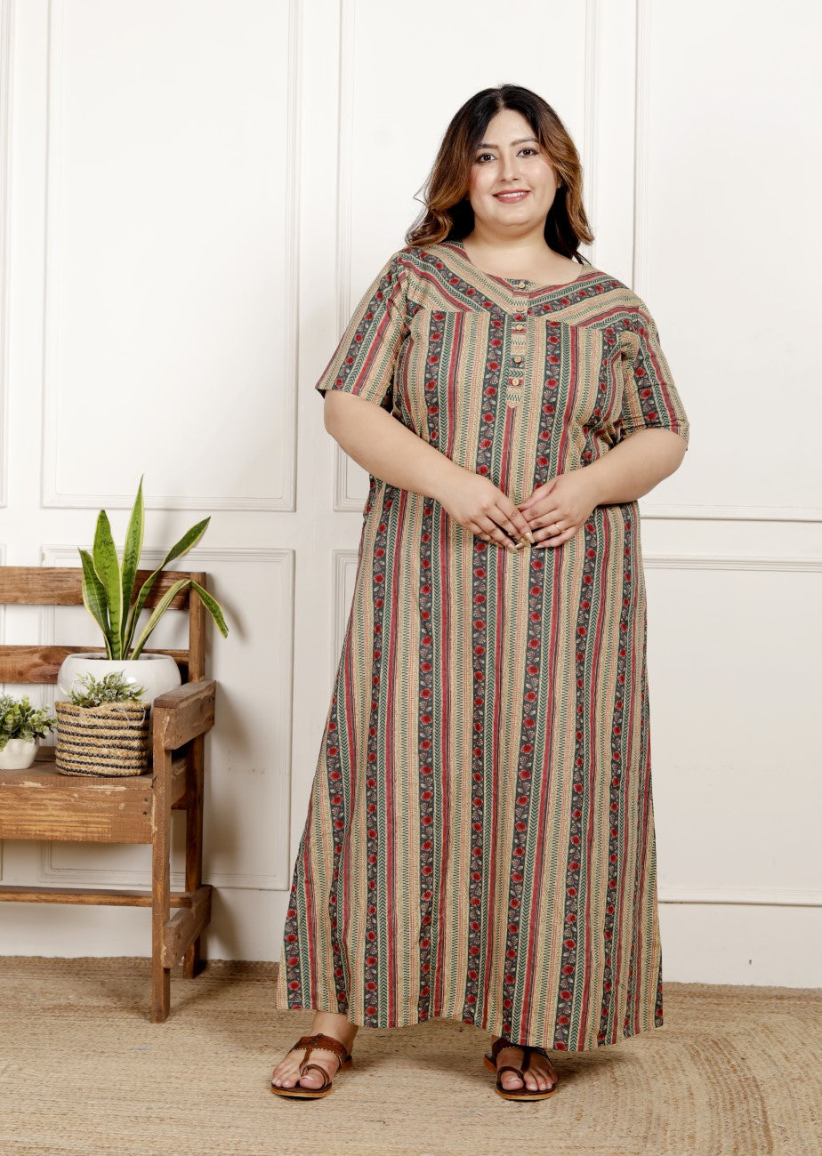 Green Floral Plus Size Nightgown – Comfortable Sleepwear for Women