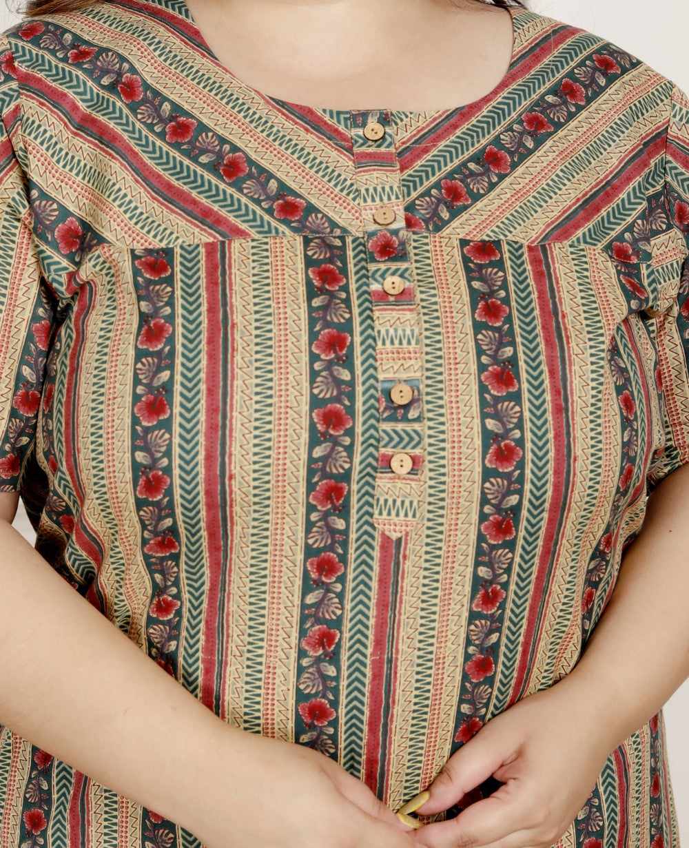 Green Floral Plus Size Nightgown – Comfortable Sleepwear for Women