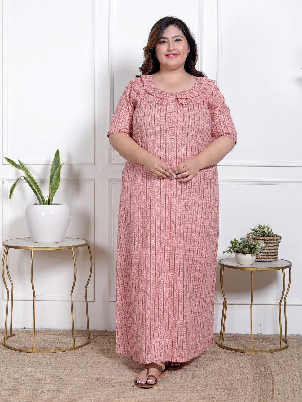 Pink Floral Plus Size Nightgown – Comfortable Sleepwear for Women