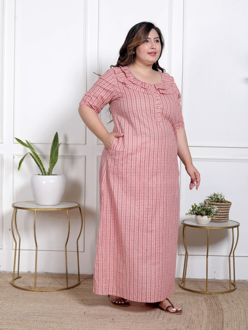 Pink Floral Plus Size Nightgown – Comfortable Sleepwear for Women