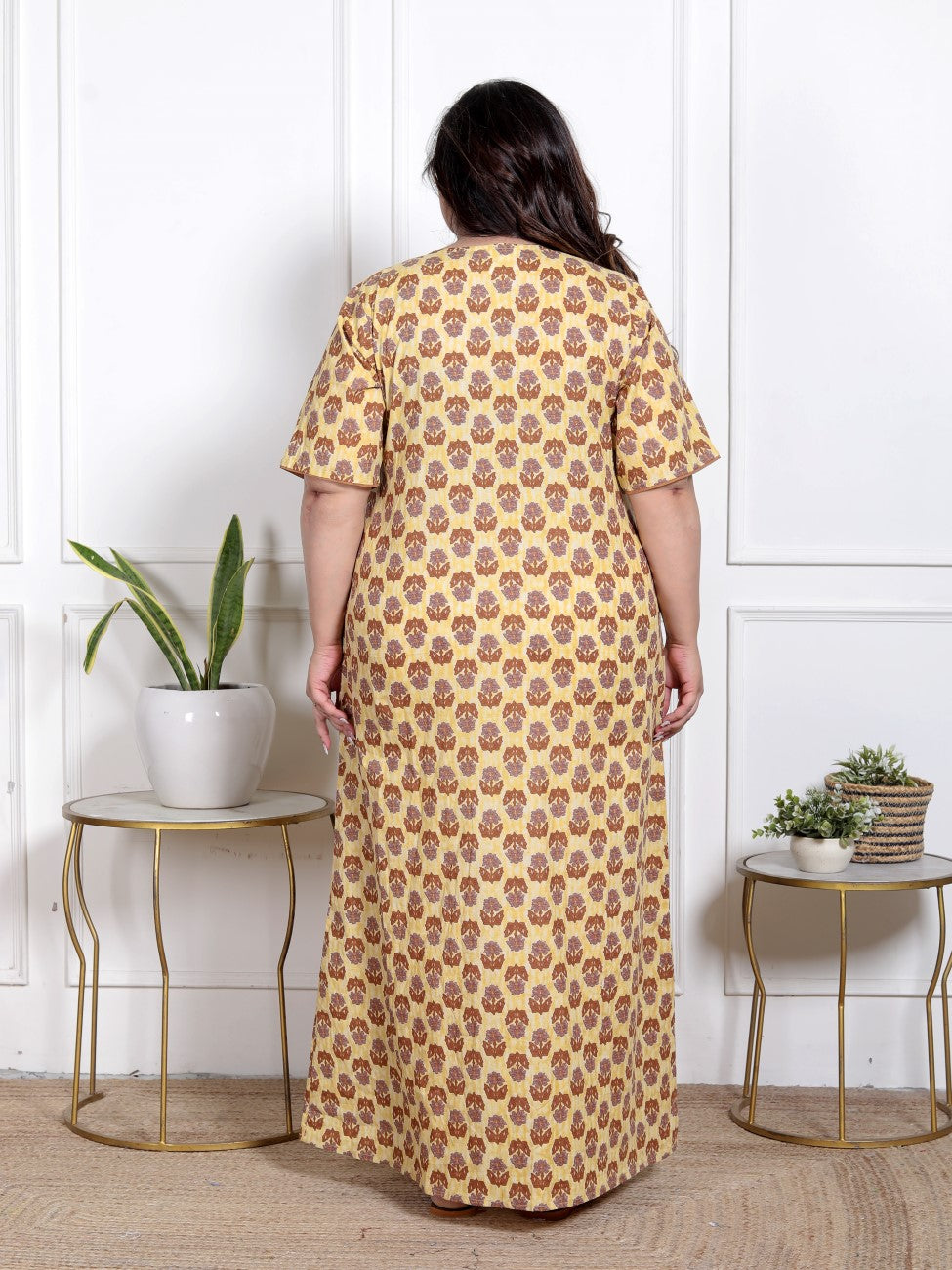 Yellow Floral Plus Size Nightgown – Comfortable Sleepwear for Women