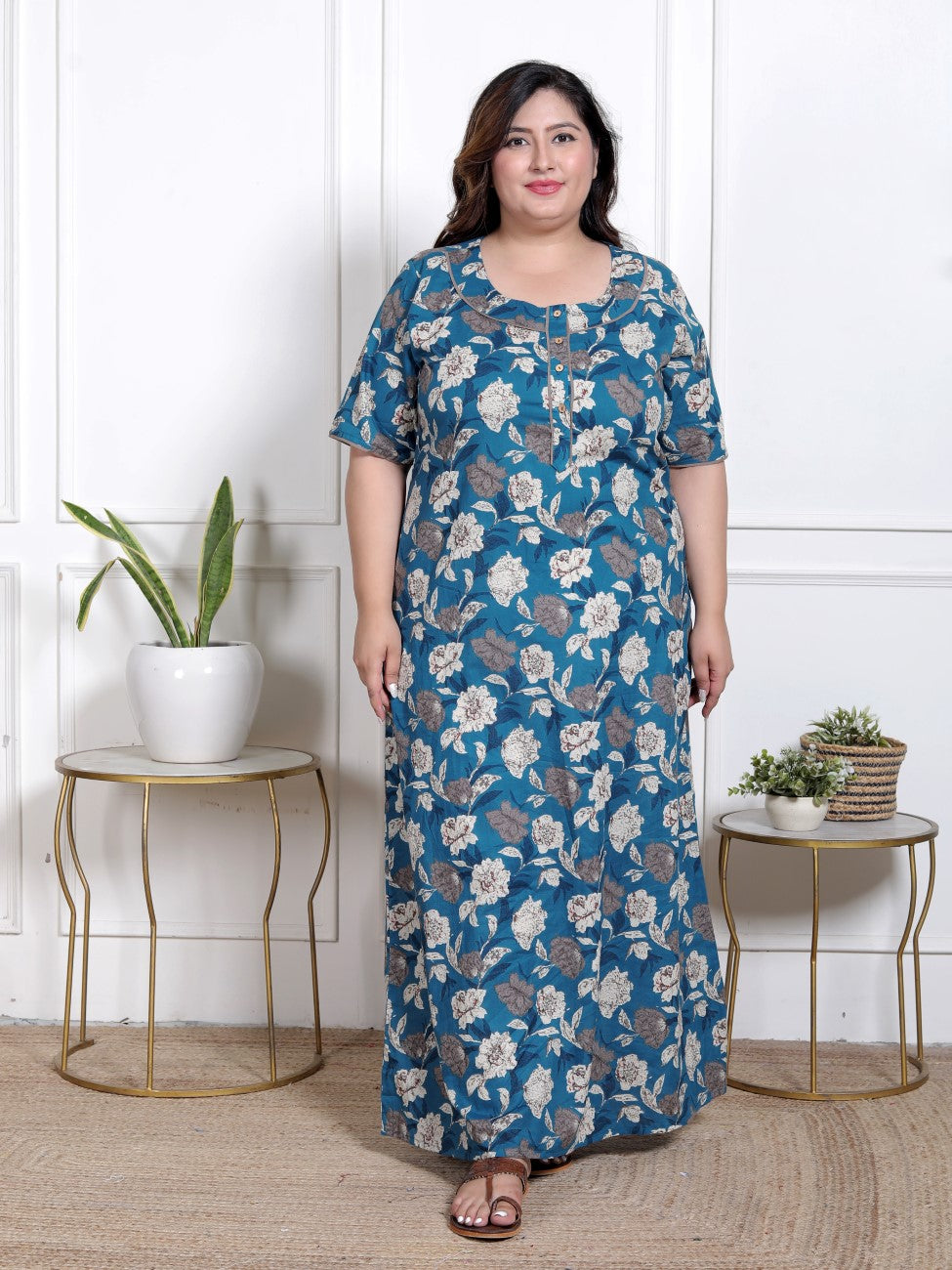 Blue Floral Plus Size Nightgown – Comfortable Sleepwear for Women Main image