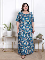 Blue Floral Plus Size Nightgown – Comfortable Sleepwear for Women